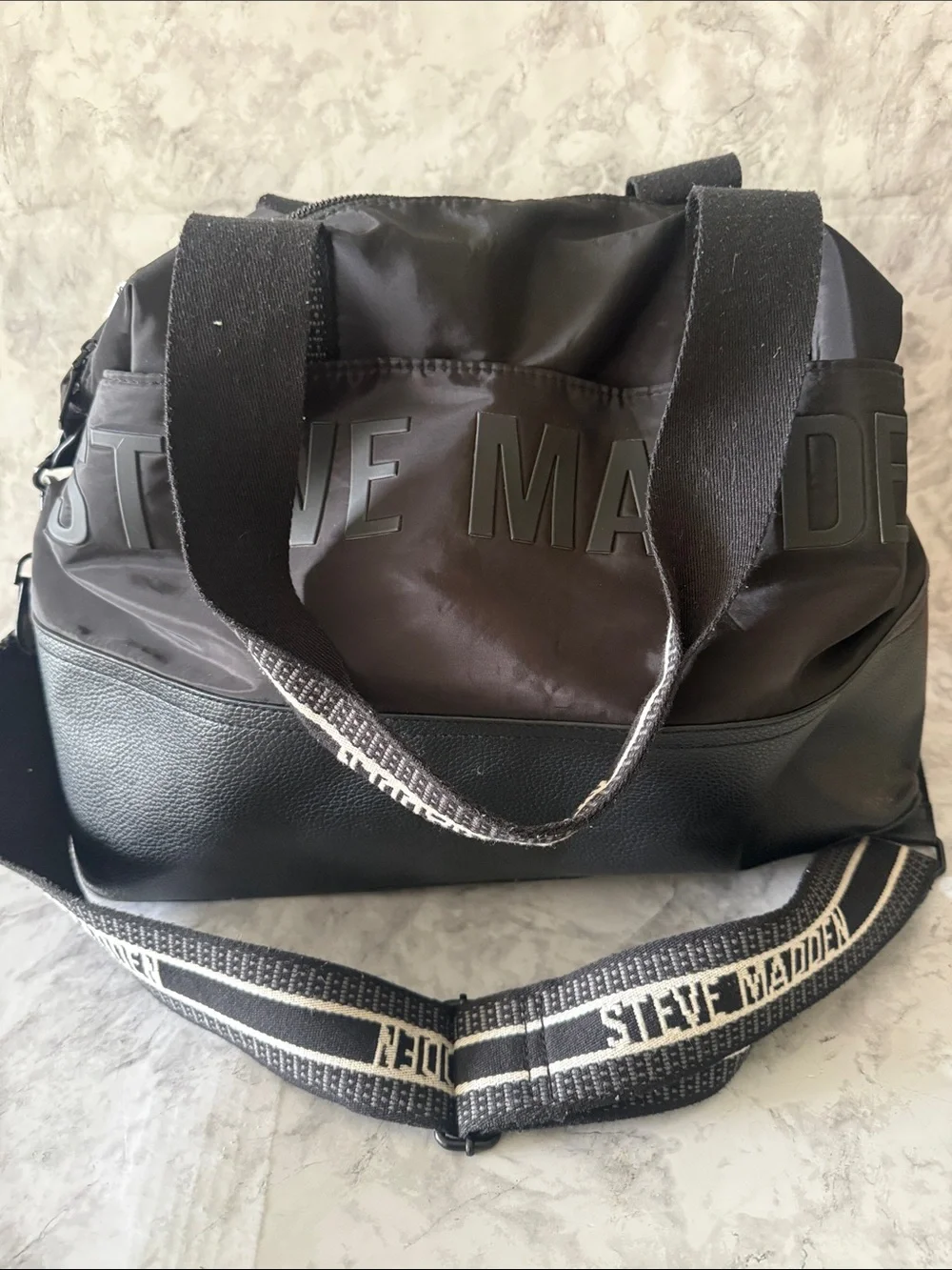 Steve Madden Black and White Duffel Bag